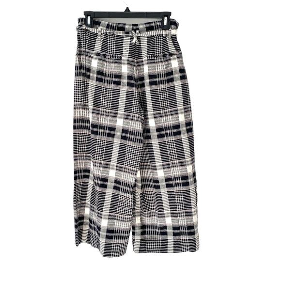 Ett TWA Anthropologie Luca Plaid Black White Pink Wide Leg Belted Pants size 4 - Picture 8 of 13